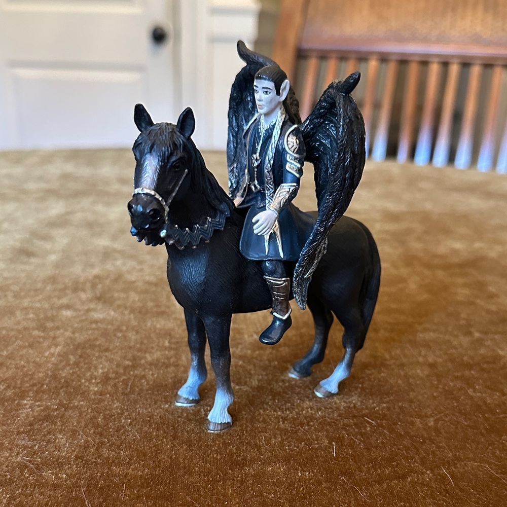Black Winged Elf Horse & Rider Fantasy Schlalch Figurine